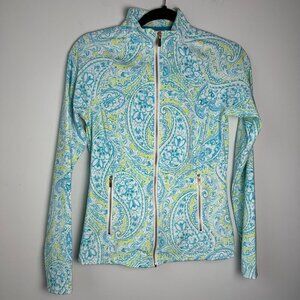 Sigrid Olsen Golf & Tennis Full Zip Jacket Blue Paisley Gold Size XS